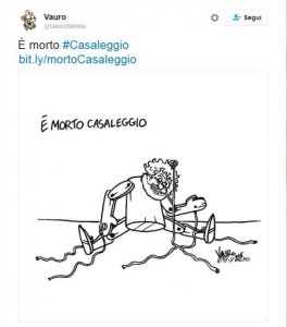 La vignetta di Vauro. Sopra: Casaleggio