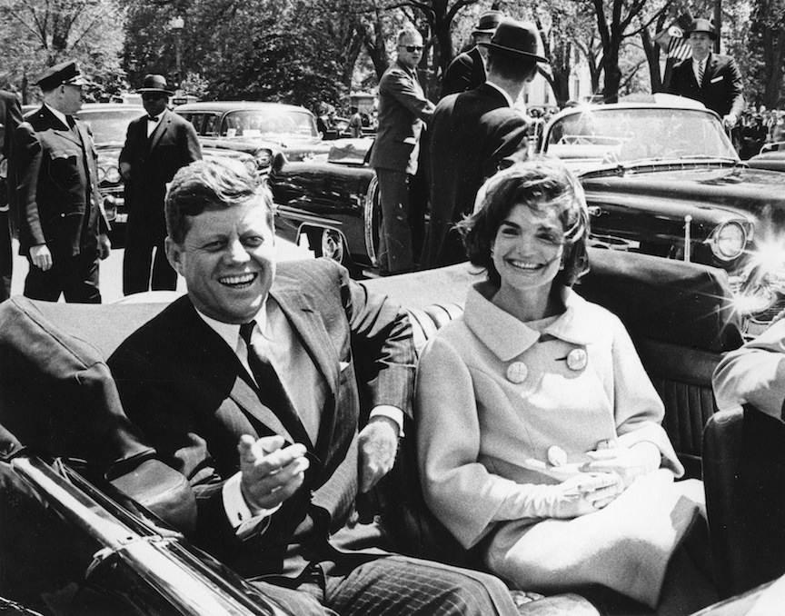 Former United States President John F. Kennedy and first lady Jackie Kennedy sit in a car in front of Blair House during the arrival ceremonies for Habib Bourguiba, president of Tunisia, in Washington, in this handout image taken on May 3, 1961. November 22, 2013 will mark the 50th anniversary of the assassination of President Kennedy. REUTERS/Abbie Rowe/The White House/John F. Kennedy Presidential Library (UNITED STATES - Tags: POLITICS ANNIVERSARY)    ATTENTION EDITORS - THIS IMAGE WAS PROVIDED BY A THIRD PARTY. FOR EDITORIAL USE ONLY. NOT FOR SALE FOR MARKETING OR ADVERTISING CAMPAIGNS. THIS PICTURE IS DISTRIBUTED EXACTLY AS RECEIVED BY REUTERS, AS A SERVICE TO CLIENTS - RTX15FJT